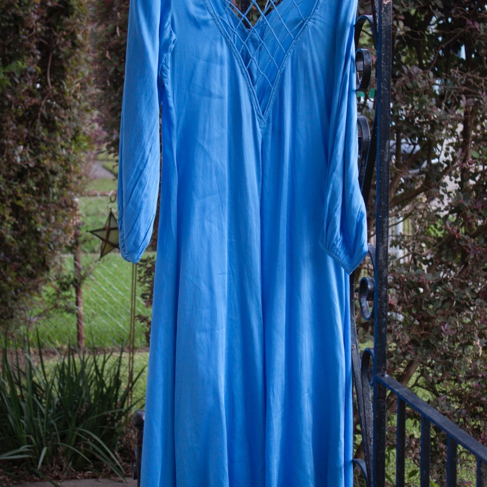 Free People blue silk dress $128 Later Days 3/4 length maxi dress. NWT size 6 - Picture 5 of 6